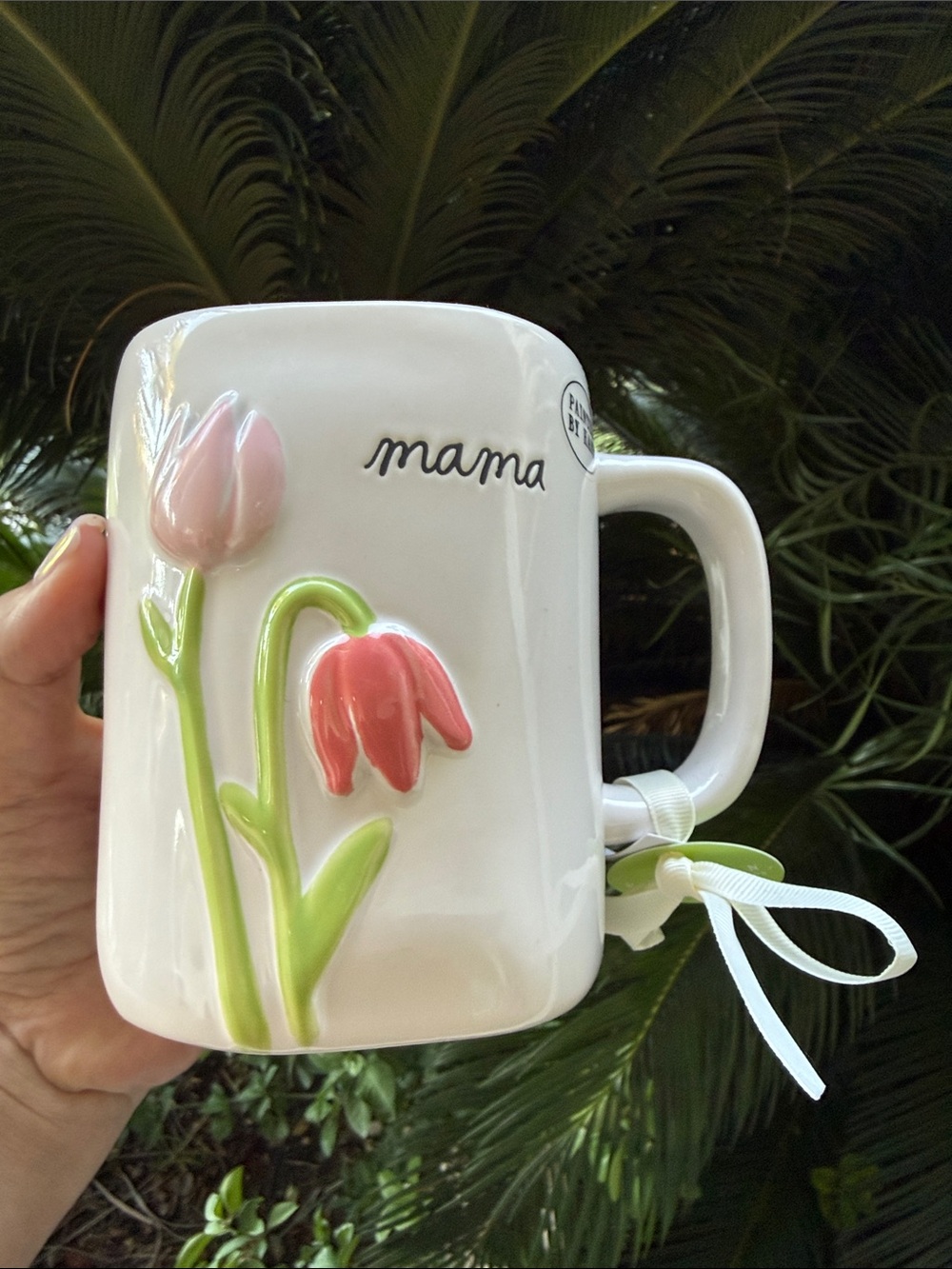 Rae Dunn 'mama' Ceramic Mug with Pink and Red Tulips